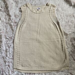J.Jill cream layering sweater tank top 100% cotton Sz Small side slit cable knit